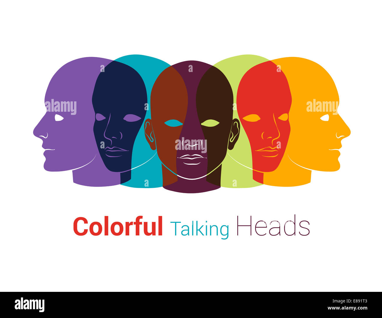 Human heads silhouettes. Group of people talking, working together. Concept illustration Stock Photo