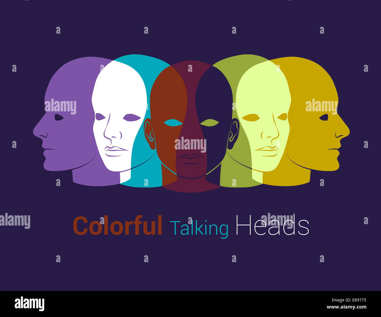 Human heads silhouettes. Group of people talking, working together. Concept illustration Stock Photo