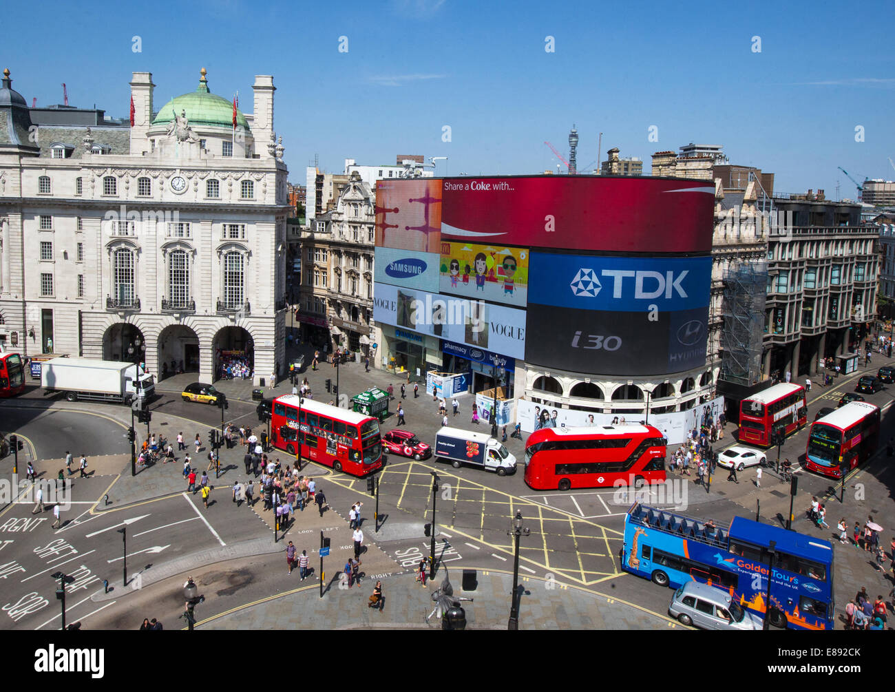 Piccadilly Circus built in 1819 to connect Regent Street to Piccadilly.It has a statue to Eros the Greek God of Love Stock Photo