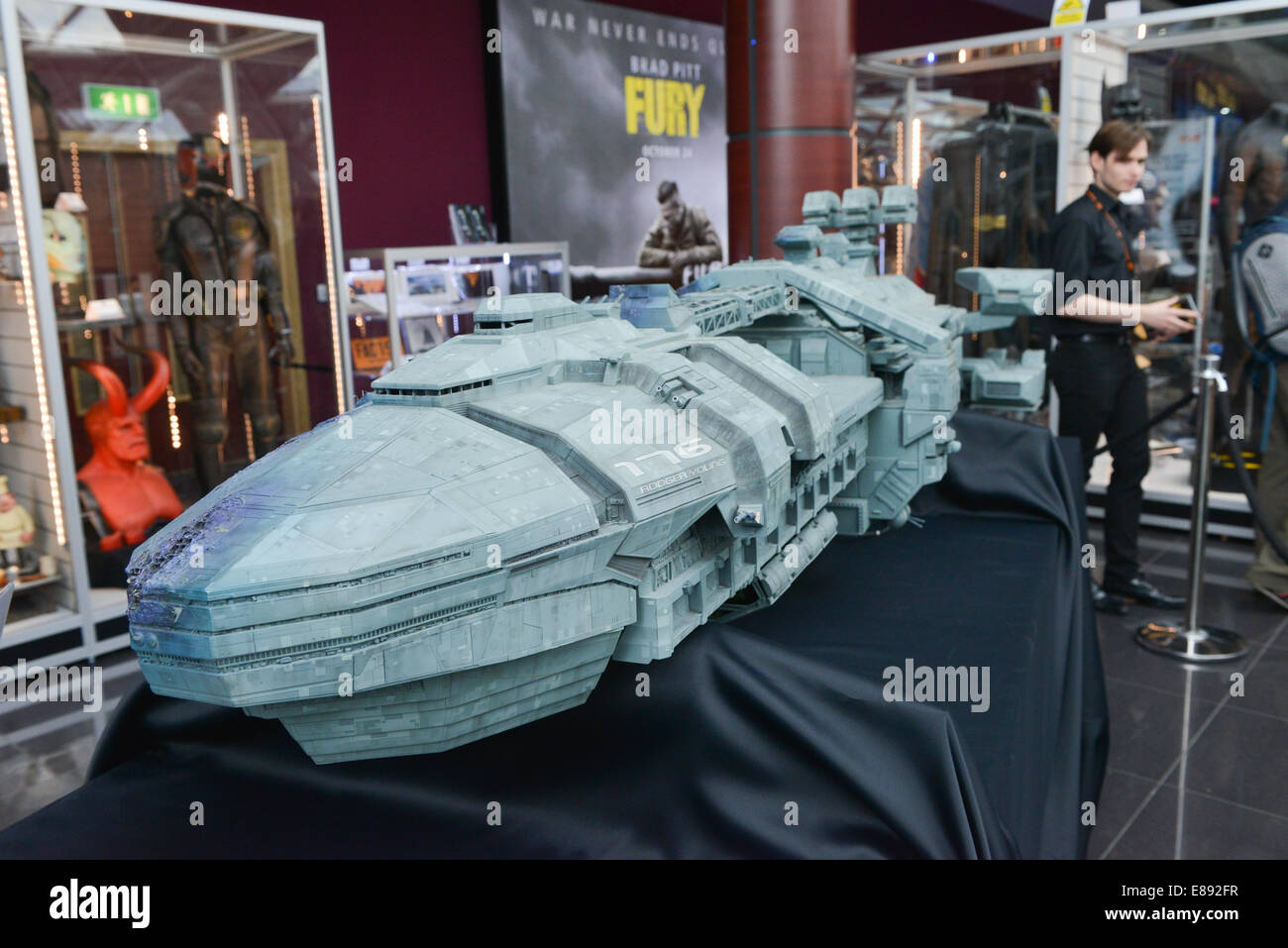 Westfield, Shepherds Bush, London, UK. 2nd October 2014. An exhibition of collectable movie memorabilia from classic movies that will be auctioned, films include; Star Wars, The Shining, Batman etc. The auction takes place on the 16th October. Credit:  Matthew Chattle/Alamy Live News Stock Photo