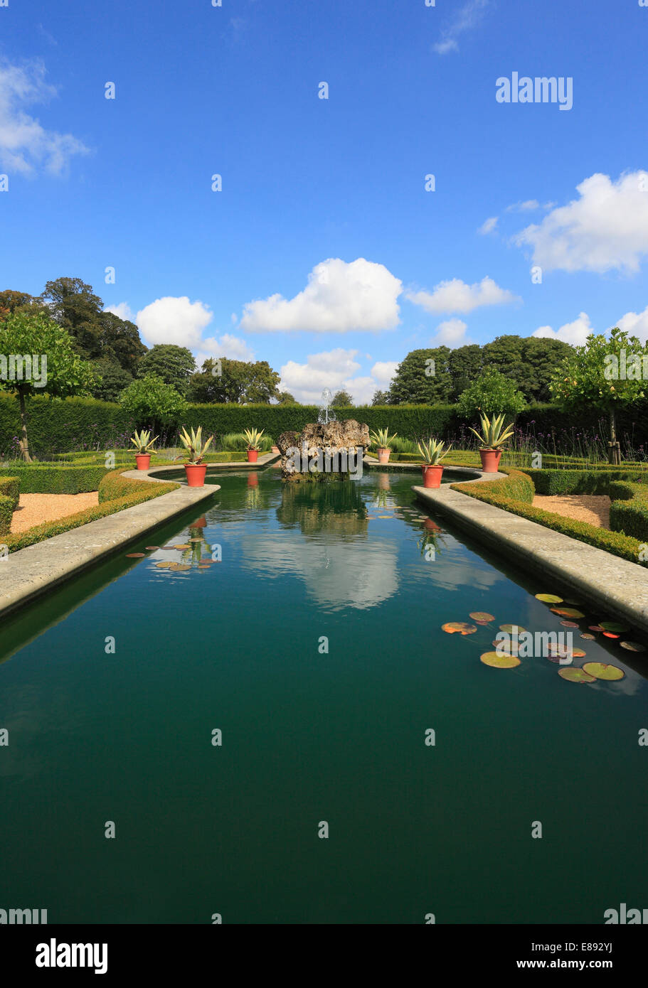 Water garden in the gardens at Houghton Hall, Norfolk, England, UK. Stock Photo