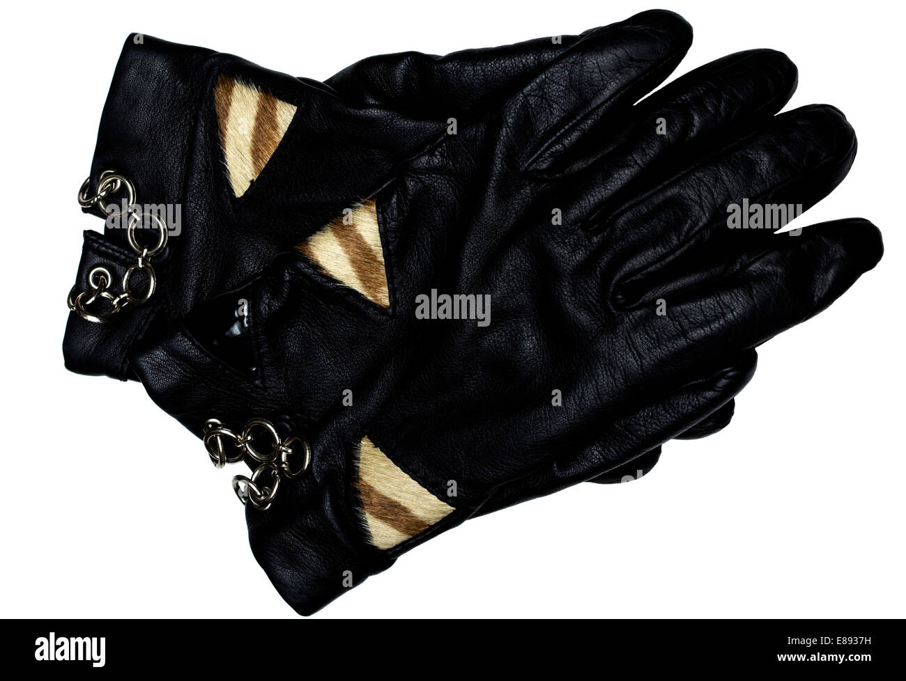 black leather glove isolated on white background Stock Photo