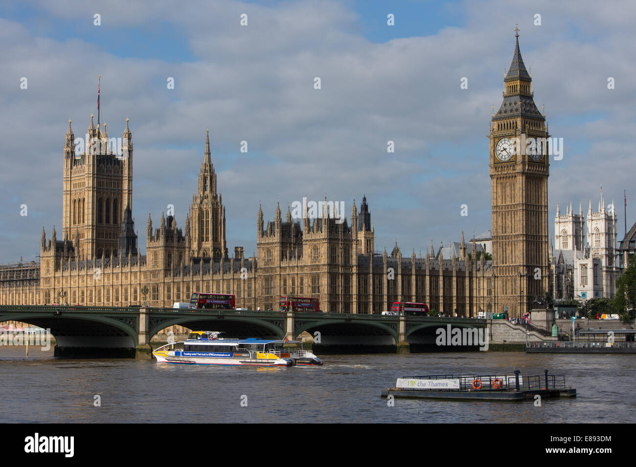 The Houses of Parliament-The Palace of Westminster-The Elizabeth Tower with Big Ben,The House of Commons and the House of Lords Stock Photo