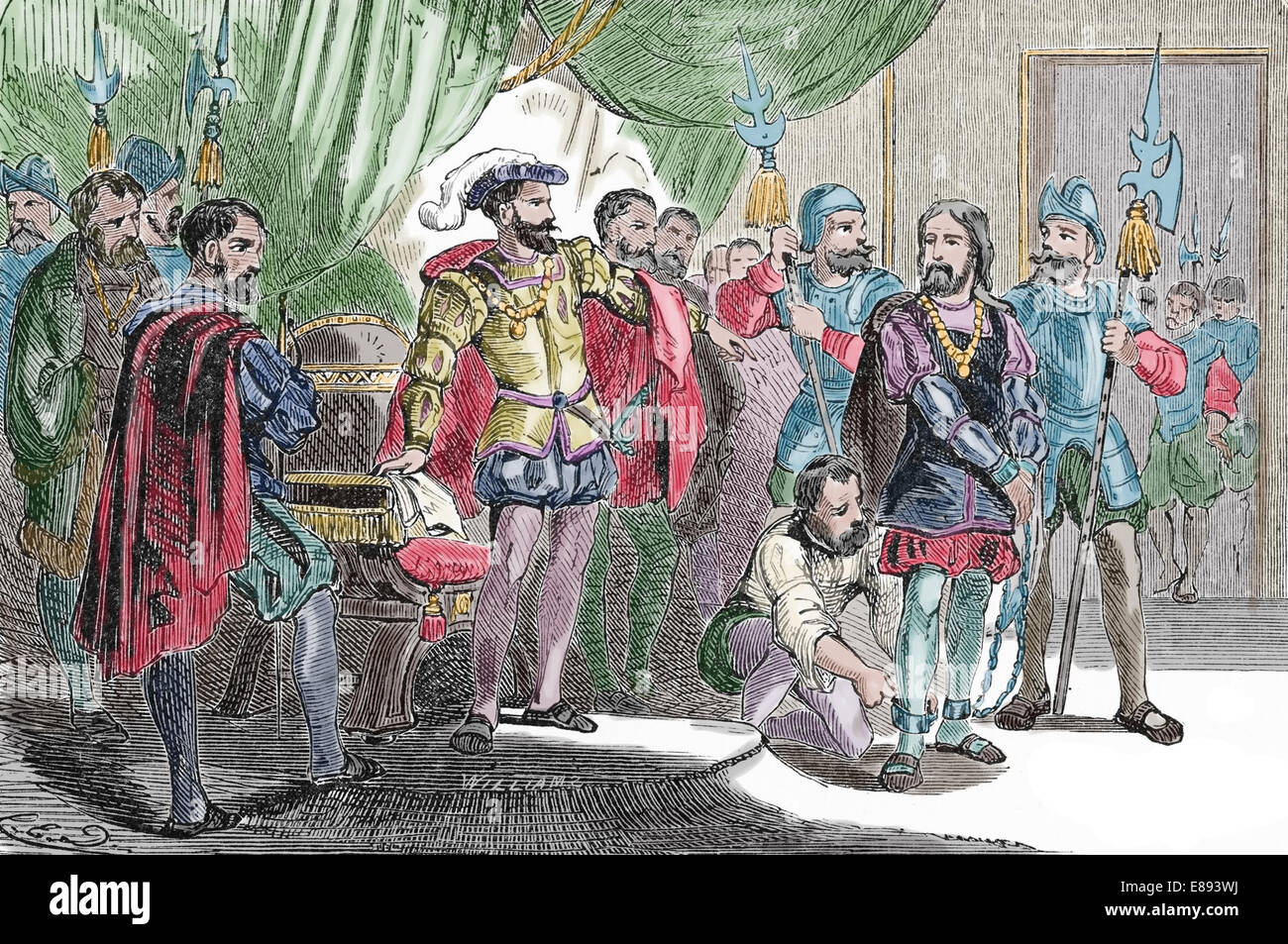 Francisco de Bobadilla (m. 1502) arriving as Governor and arresting Christopher Columbus (1451-1506) in Hispaniola, 1500. Stock Photo