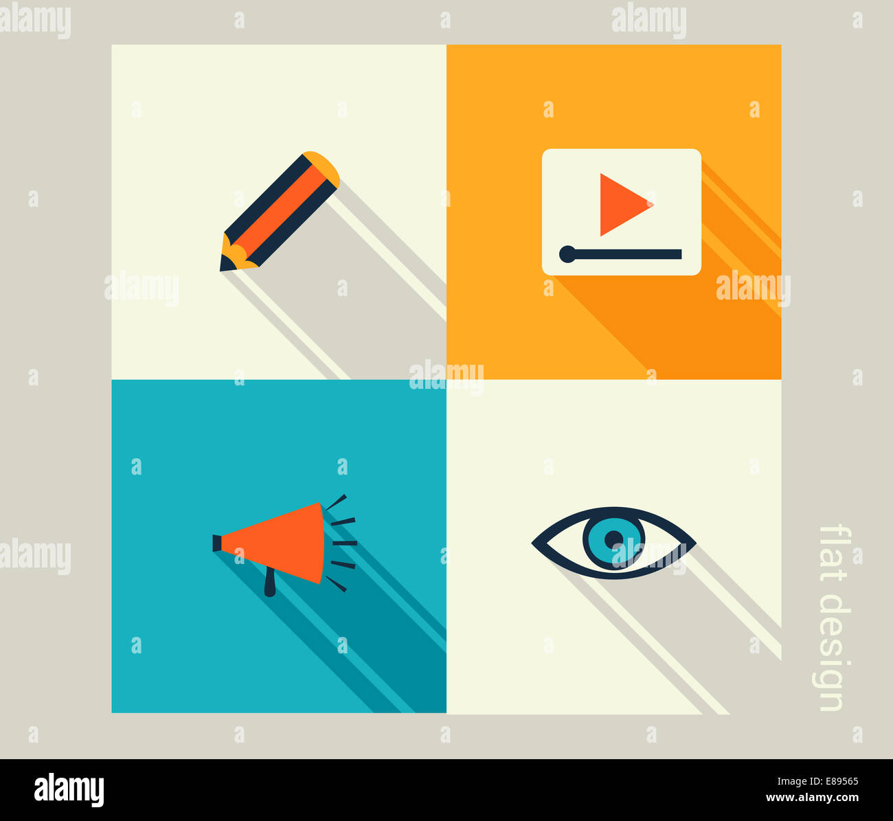 Business icon set. Software and web development, marketing, e-commerce. Flat design Stock Photo