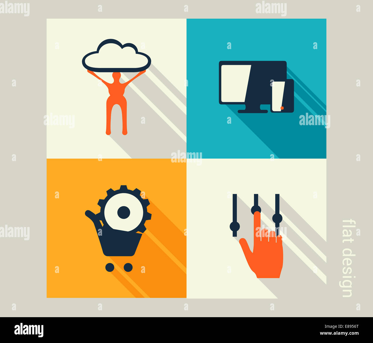 Business icon set. Software and web development, marketing, e-commerce. Flat design Stock Photo