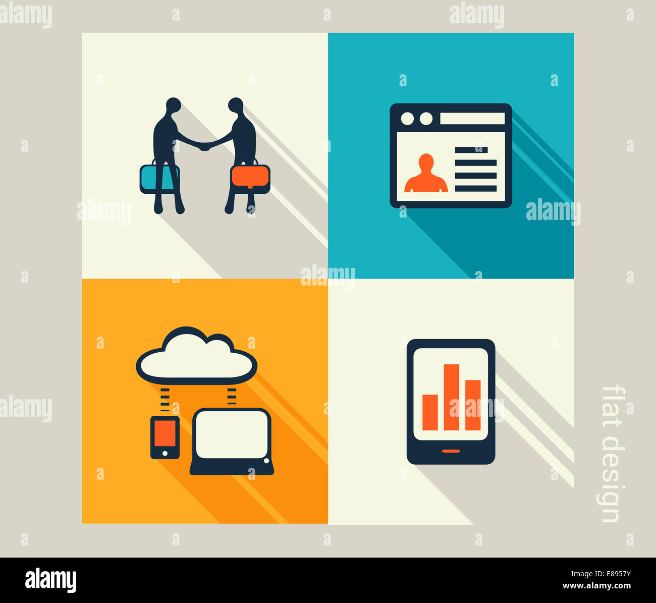 Business icon set. Software and web development, marketing, e-commerce. Flat design Stock Photo