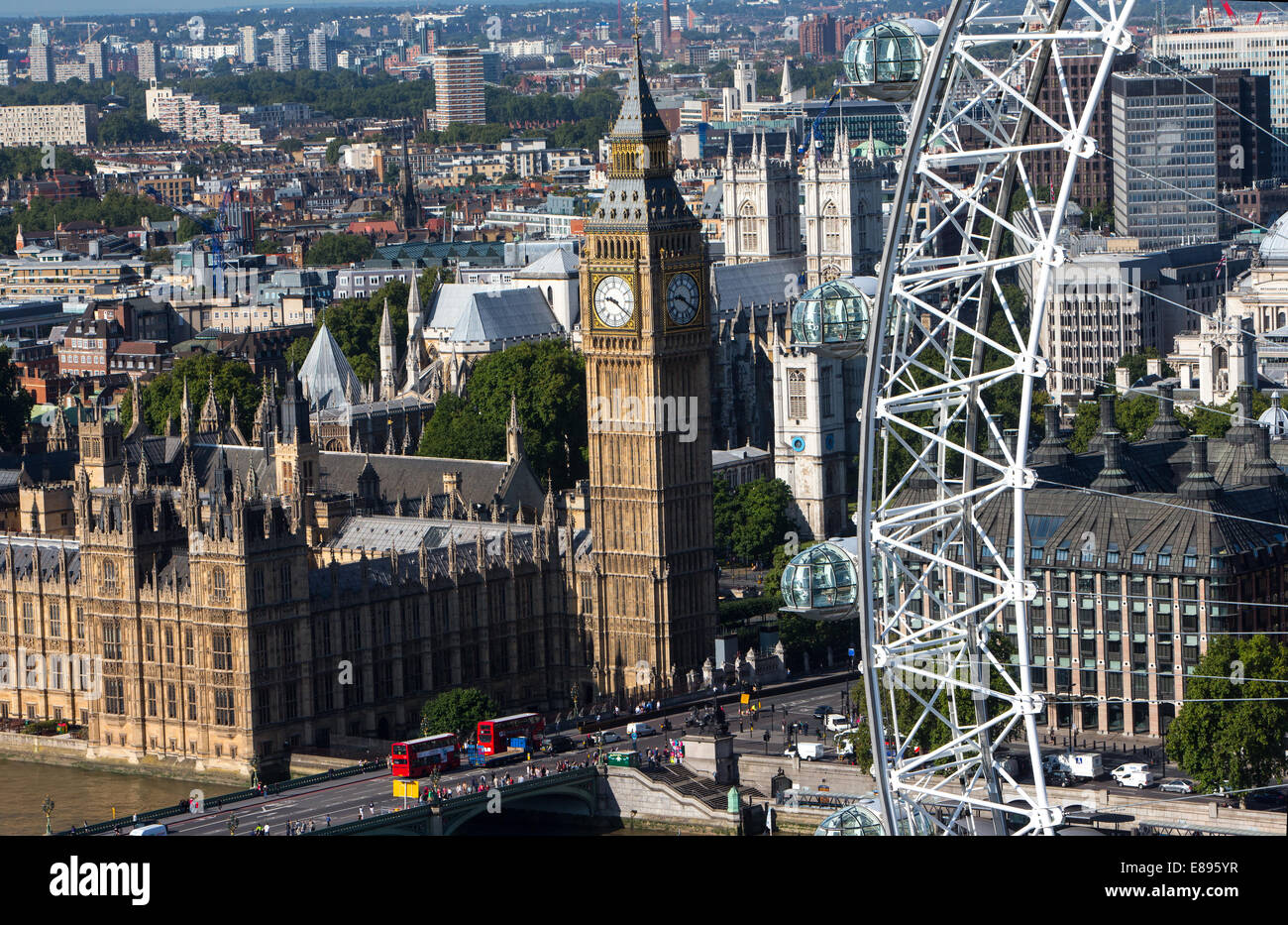 The Houses of Parliament-The Palace of Westminster-The Elizabeth Tower with Big Ben,The House of Commons and the House of Lords Stock Photo