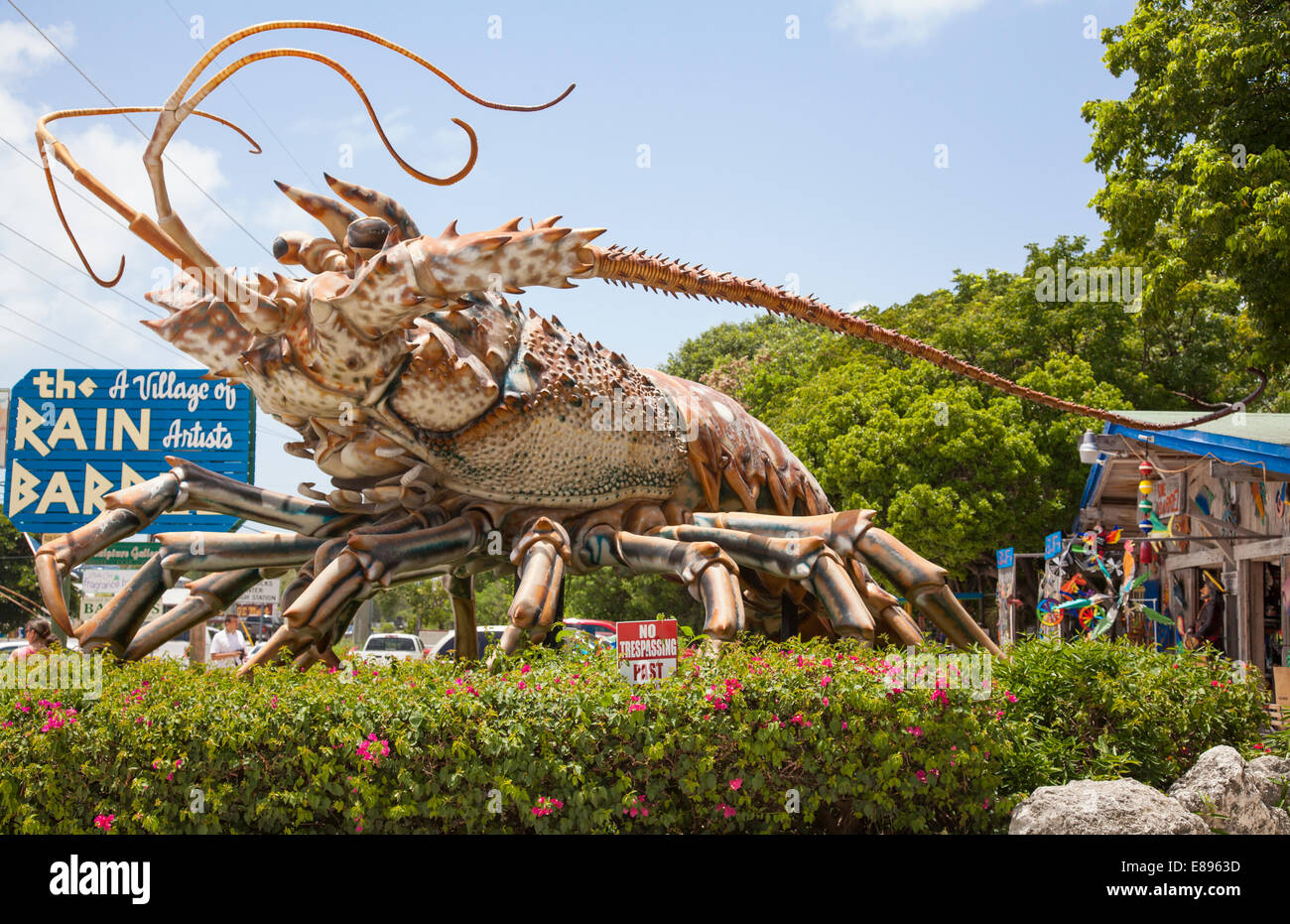 Giant Florida Spiny Lobster sculpture att he Rain Barrel shops on Islamorada in the Florida Keys Stock Photo