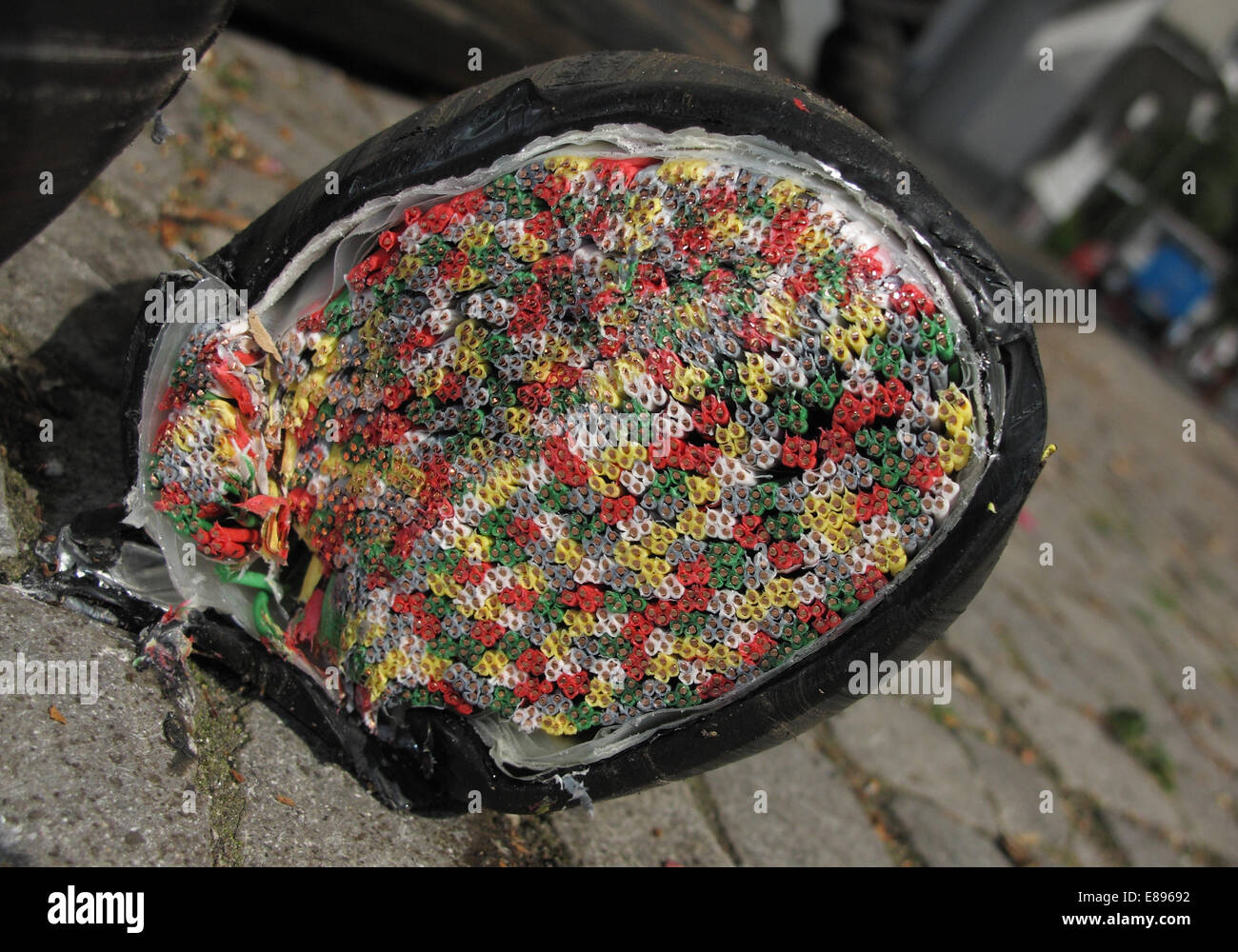Berlin, Germany, cross section of a telephone earth cable Stock Photo