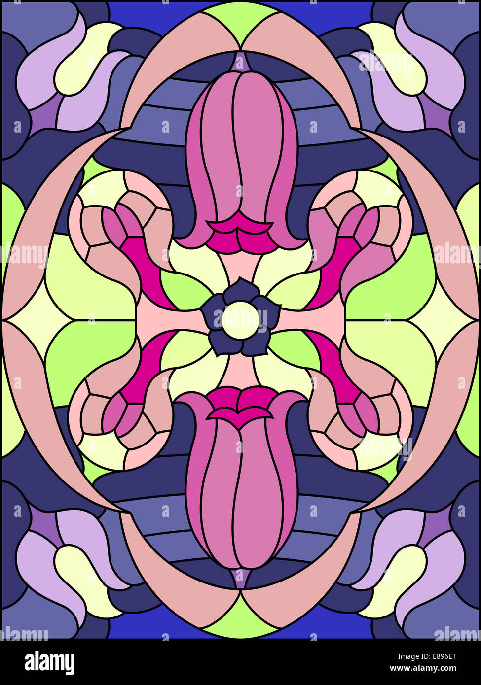 Flowers composition. Floral pattern for stained glass window. Stock Photo