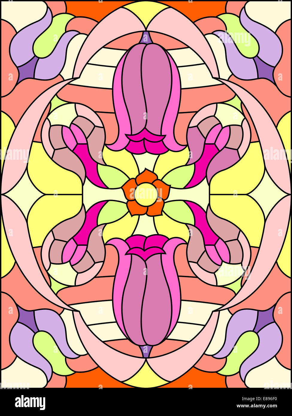 Flowers composition. Floral pattern for stained glass window. Stock Photo