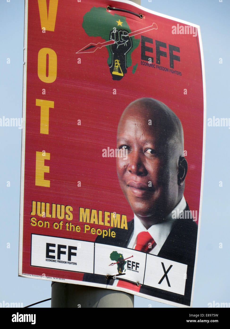 JULIUS MALEMA 2014 South African general election poster for the leader of the EFF - Economic Freedom Fighters. Photo Tony Gale Stock Photo