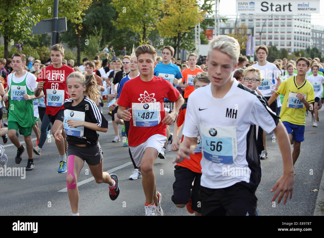 Berlin Germany Young People Run The Mini Marathon Stock Photo