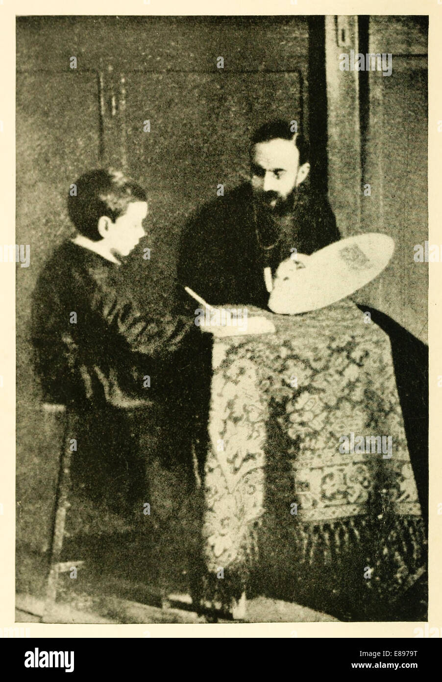 Théodore Simon (1872–1961) French psychologist  working with a troubled girl, Laraze.  See description for more information. Stock Photo