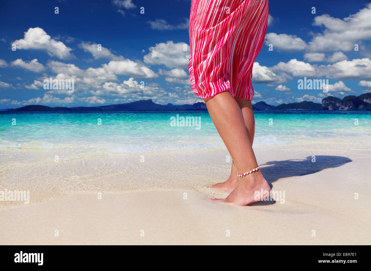 Tanned woman on the tropical beach, Andaman Sea, Thailand Stock Photo
