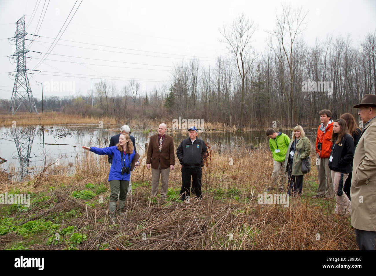 Novi, Michigan - Members of the Wildlife Habitat Council tour the property of ITC Holdings. Stock Photo