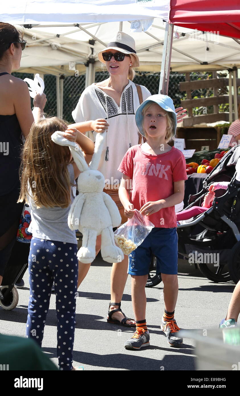 Naomi Watts spends the day at the farmers market with her children and