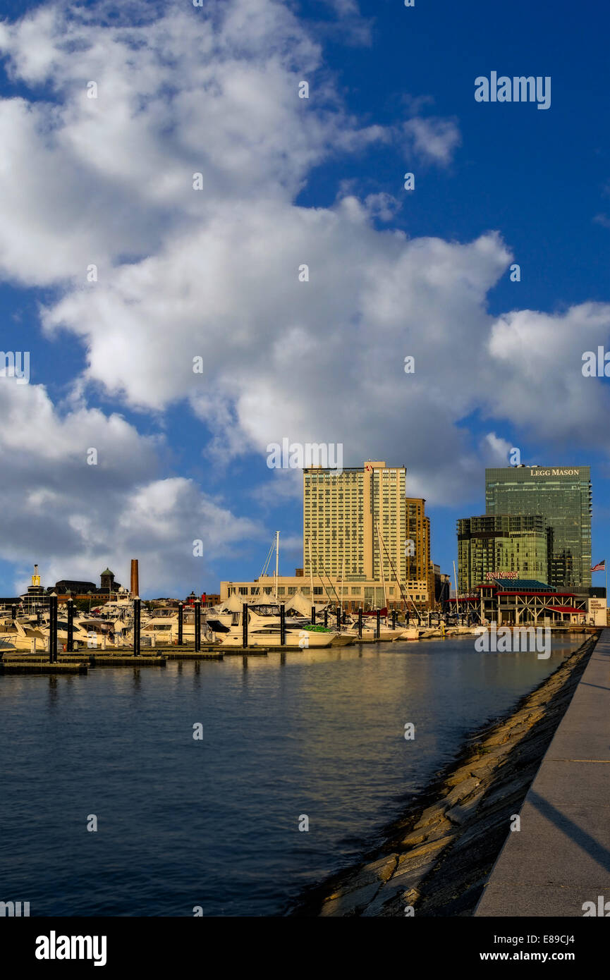 The Baltimore Inner Harbor during a beautiful cloud filled sky in the late afternoon. Stock Photo
