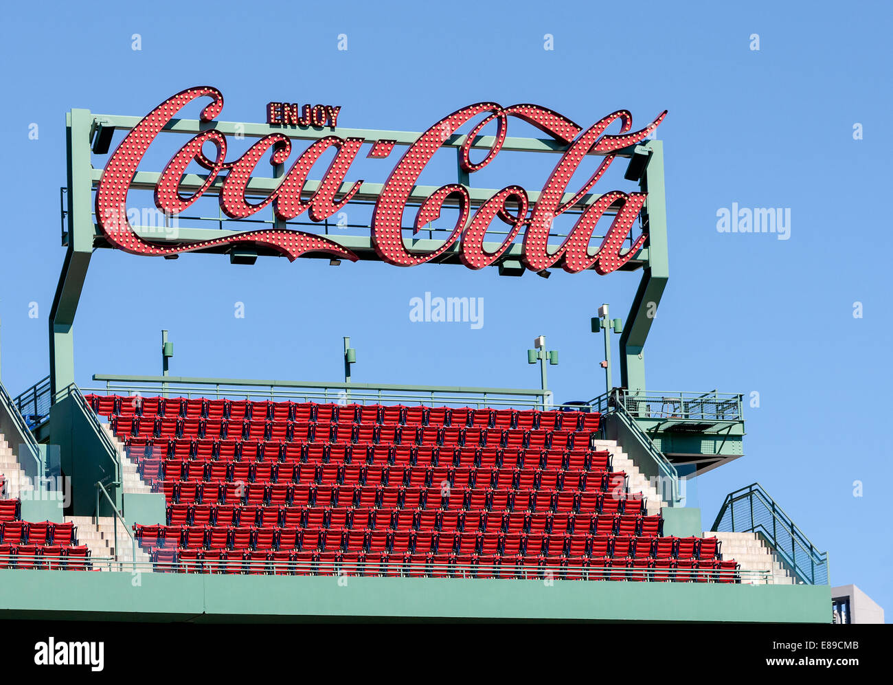 Coca Cola Pavilion stands sign at Fenway Baseball Park Stadium in Boston, Massachusetts. Stock Photo