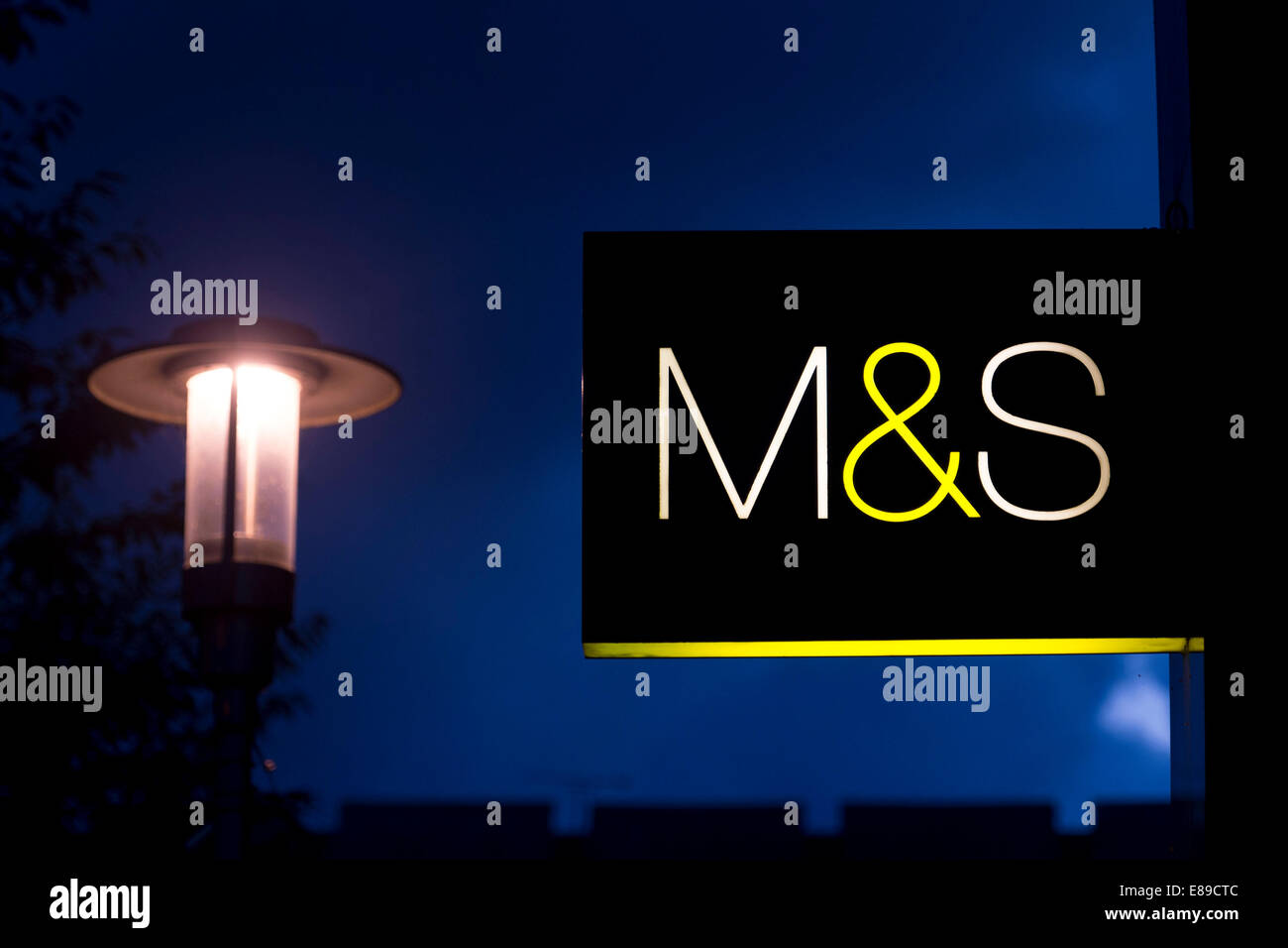 Marks and Spencer (M&S) shop sign on the high street. Stock Photo