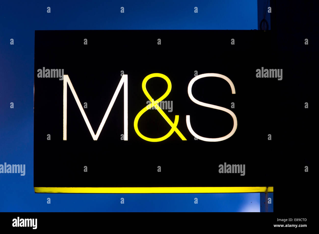 Marks and Spencer (M&S) shop sign on the high street. Stock Photo