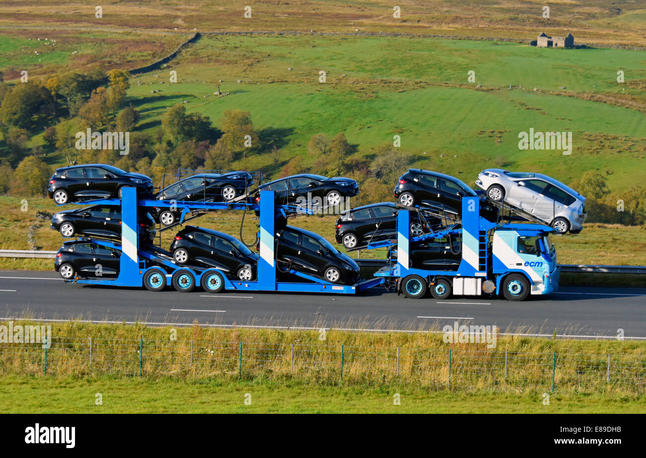 ECM Car Transporter. M6 Motorway, northbound. Shap, Cumbria, England, United Kingdom, Europe. Stock Photo