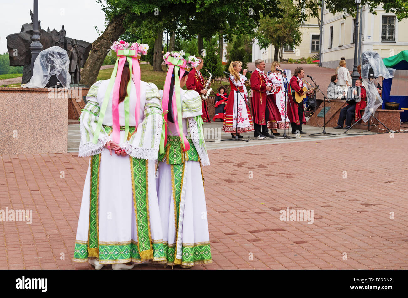 The Belarus folklore groups dance and sings on streets in Vitebsk Stock