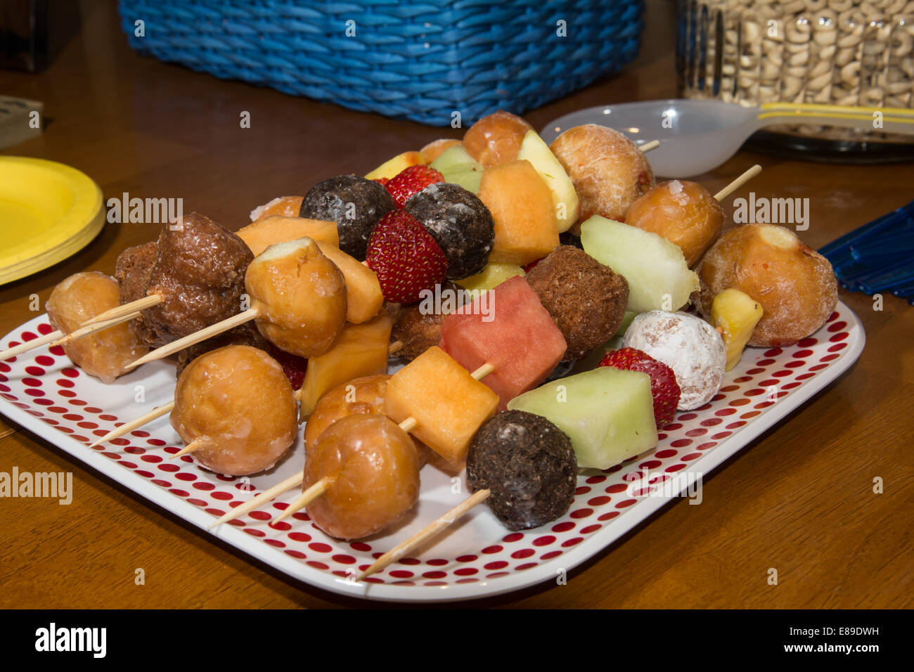 Doughnut and Fruit Shish Kabobs Stock Photo