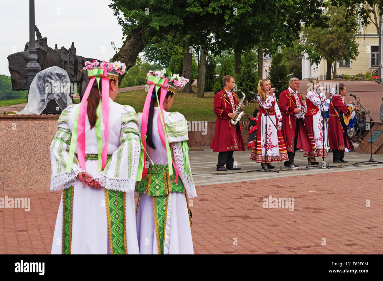 The Belarus folklore groups dance and sings on streets in Vitebsk Stock
