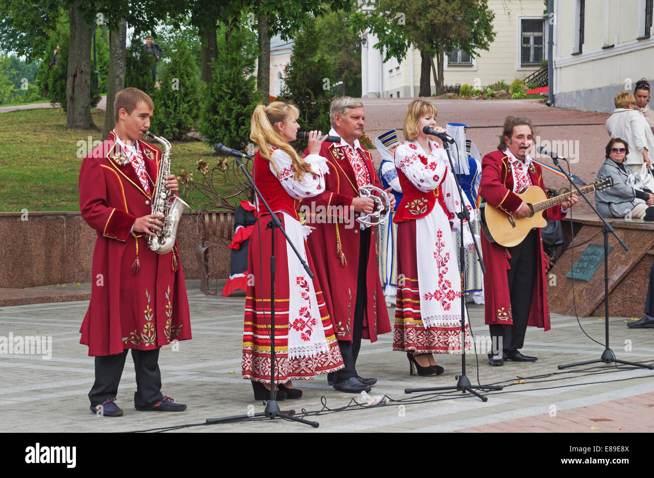 The Belarus folklore groups dance and sings on streets in Vitebsk Stock