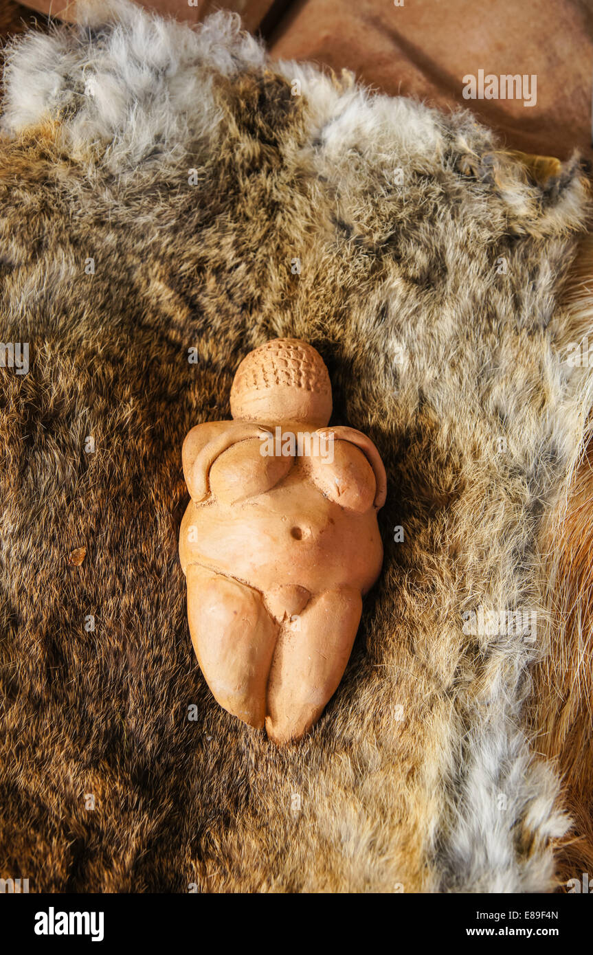 Model of Venus of Willendorf at archeology display Stock Photo