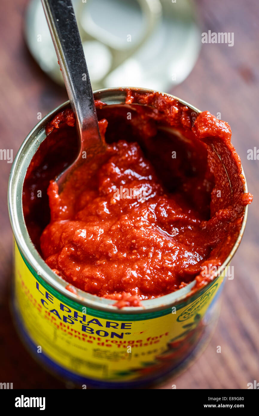 Harissa, tunisian hot red sauce or paste made from chili peppers Stock