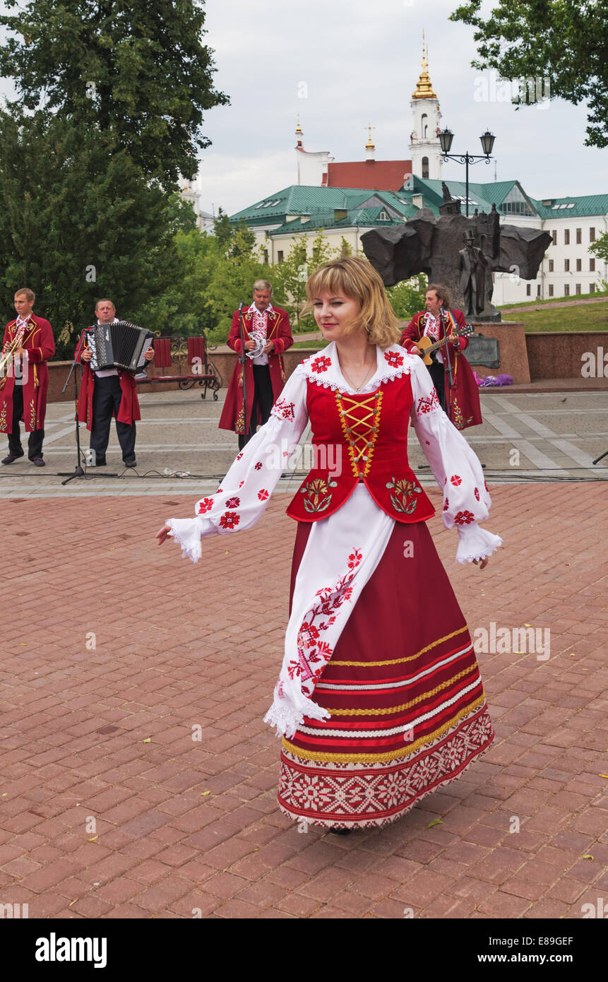 The Belarus folklore groups dance and sings on streets in Vitebsk Stock