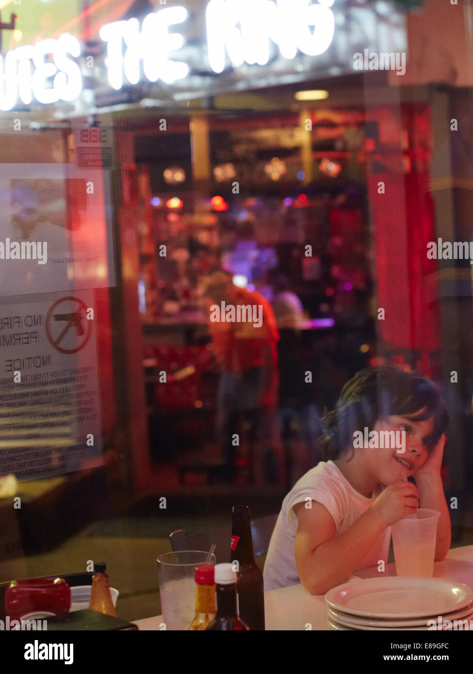 Boy sitting at Diner in Memphis Stock Photo