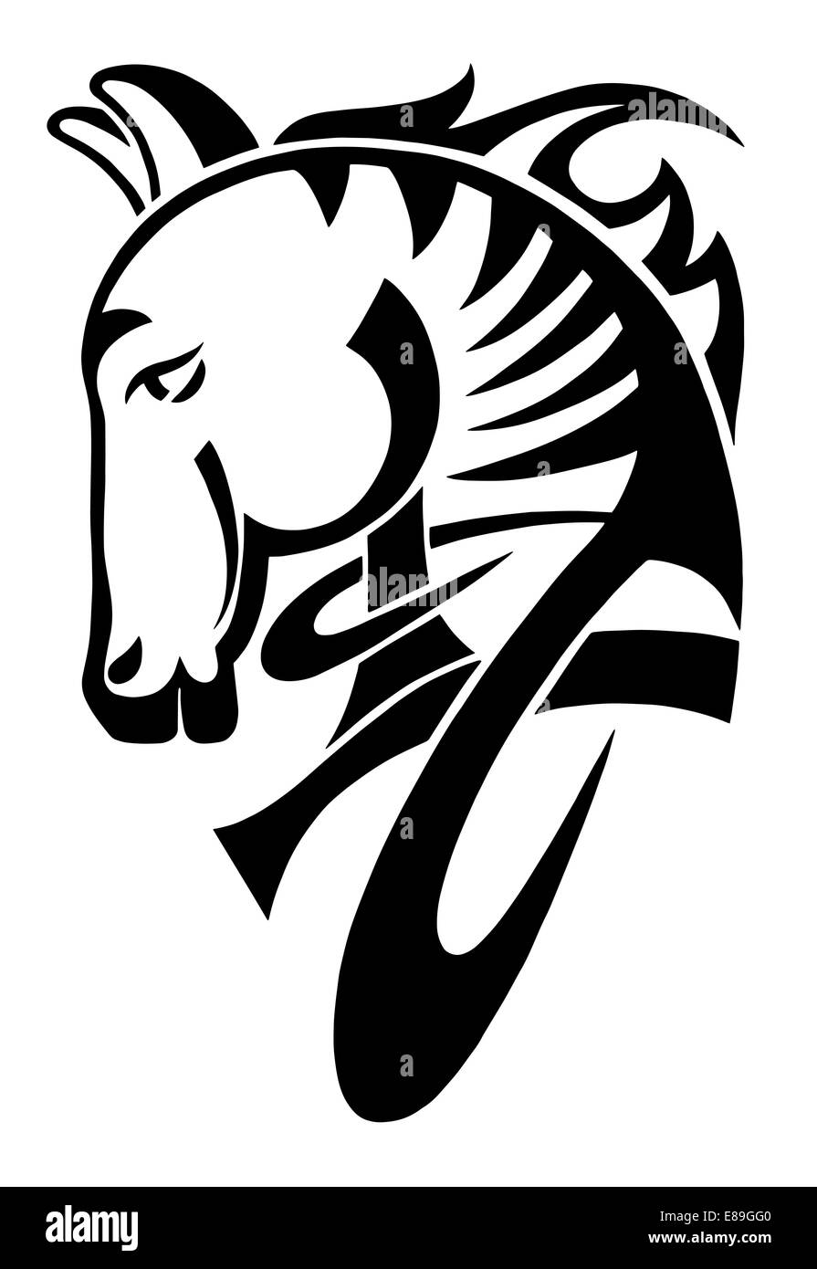 digital drawing of black tribal head horse silhouette isolated o Stock Photo
