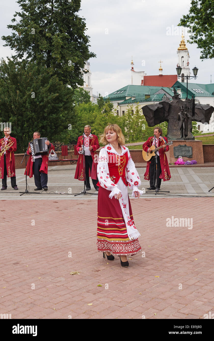 The Belarus folklore groups dance and sings on streets in Vitebsk Stock
