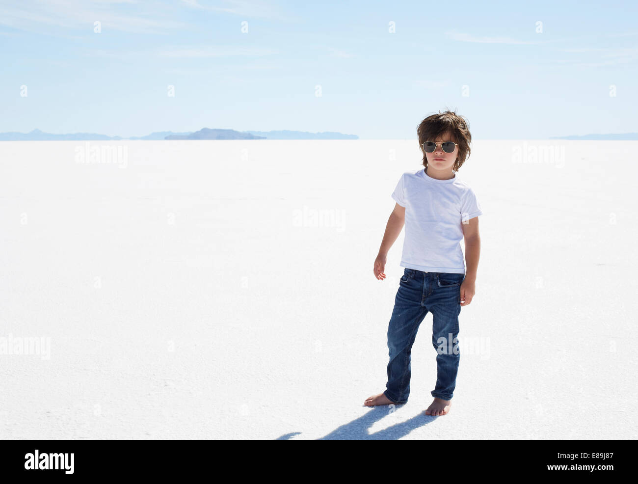 Fashionable boy at Bonneville Salt Flats Stock Photo
