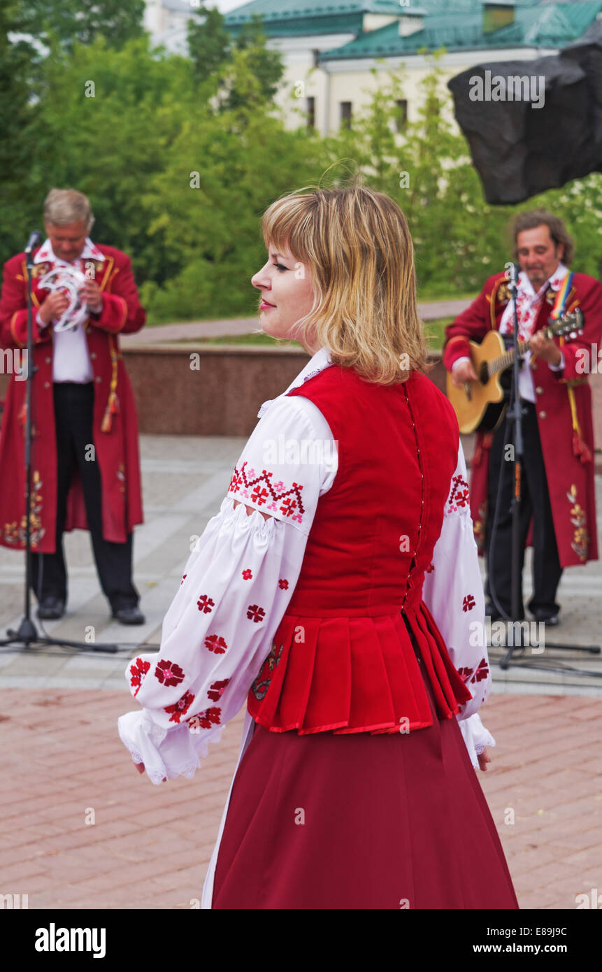 The Belarus folklore groups dance and sings on streets in Vitebsk Stock