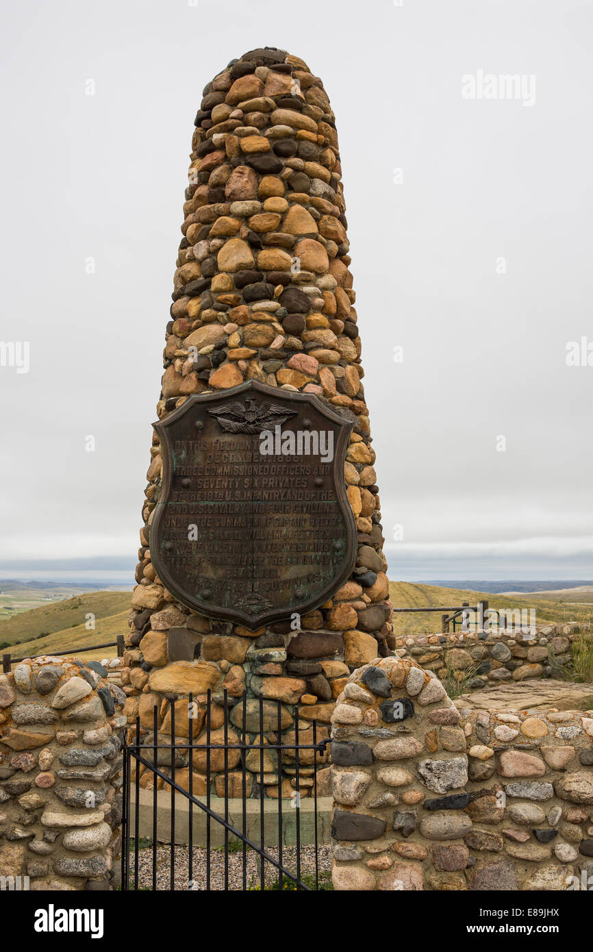 The monument to the Fetterman Massacre of 1866 that occurred near Fort Phil Kearny, nr. Buffalo, Wyoming during the Indian Wars Stock Photo
