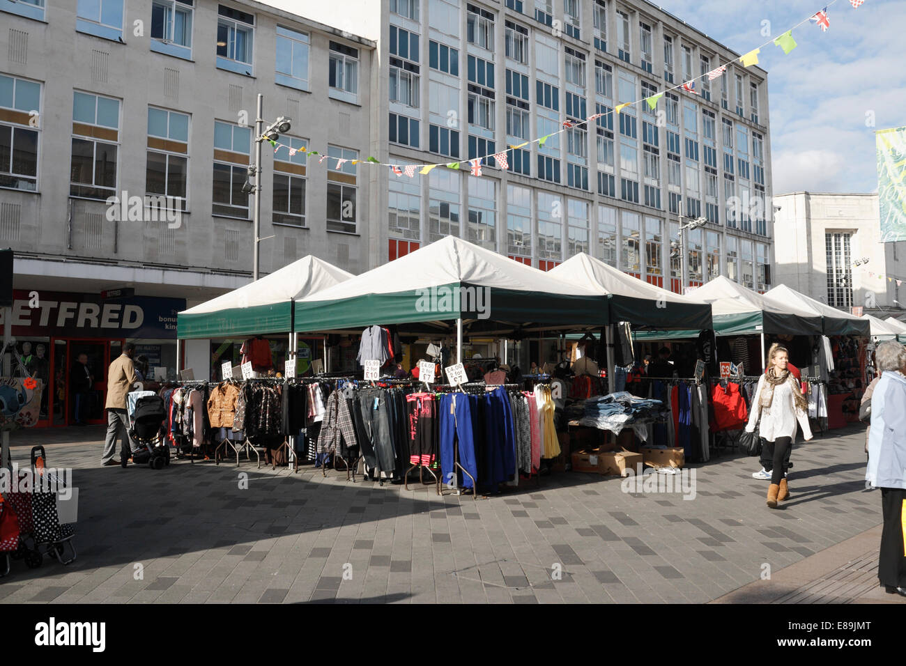 Shoppers on the Moor in Sheffield, with outdoor market stalls Stock Photo 73970984 Alamy