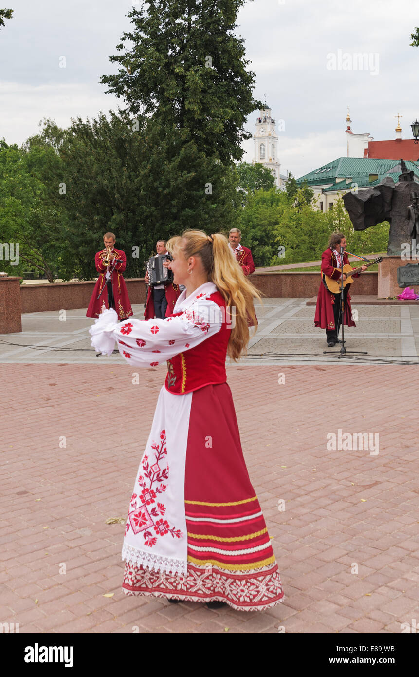 The Belarus folklore groups dance and sings on streets in Vitebsk Stock