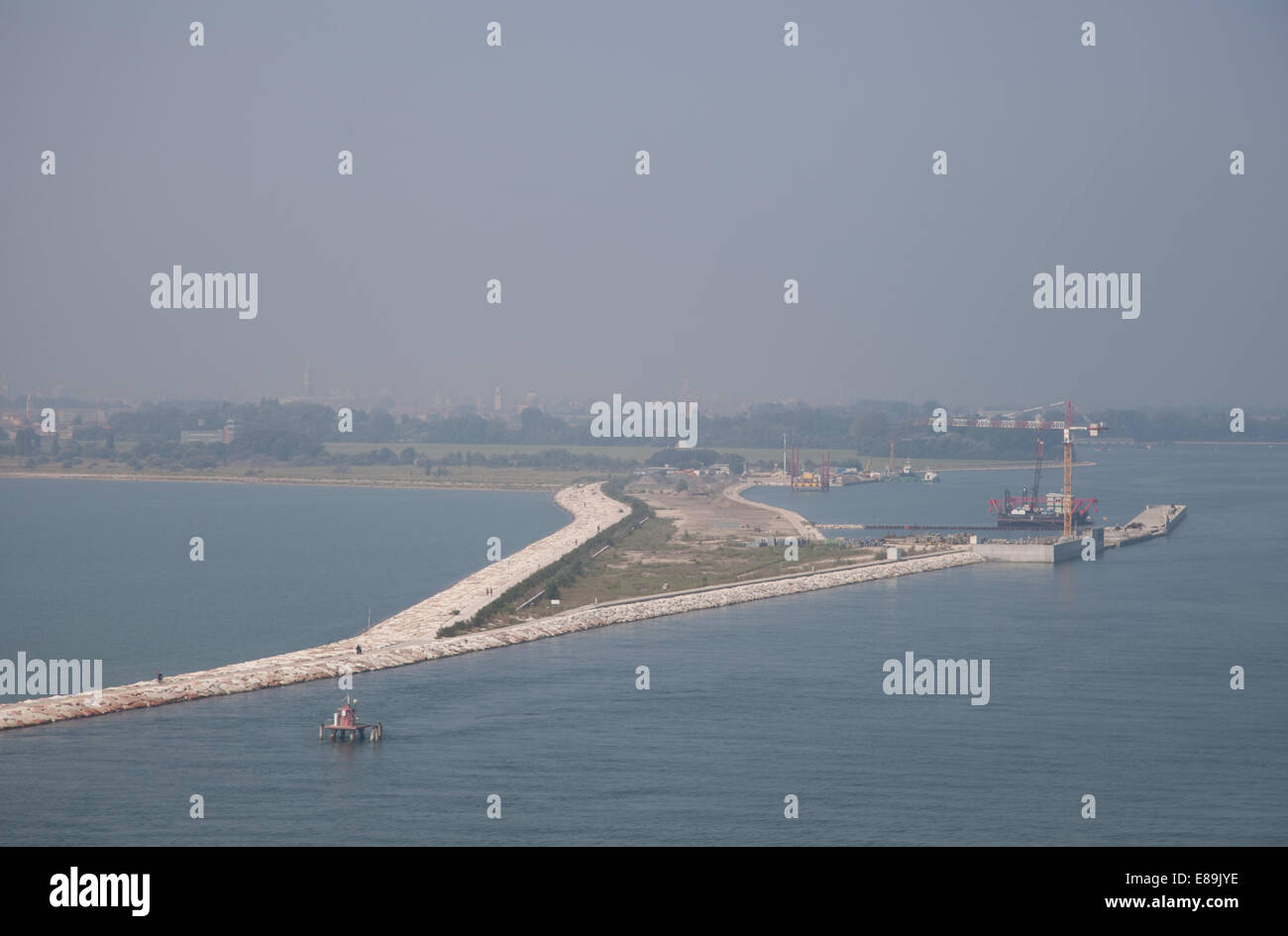 Venice Lagoon,Italy,sea wall under construction,intended to protect Venice from flooding. Stock Photo