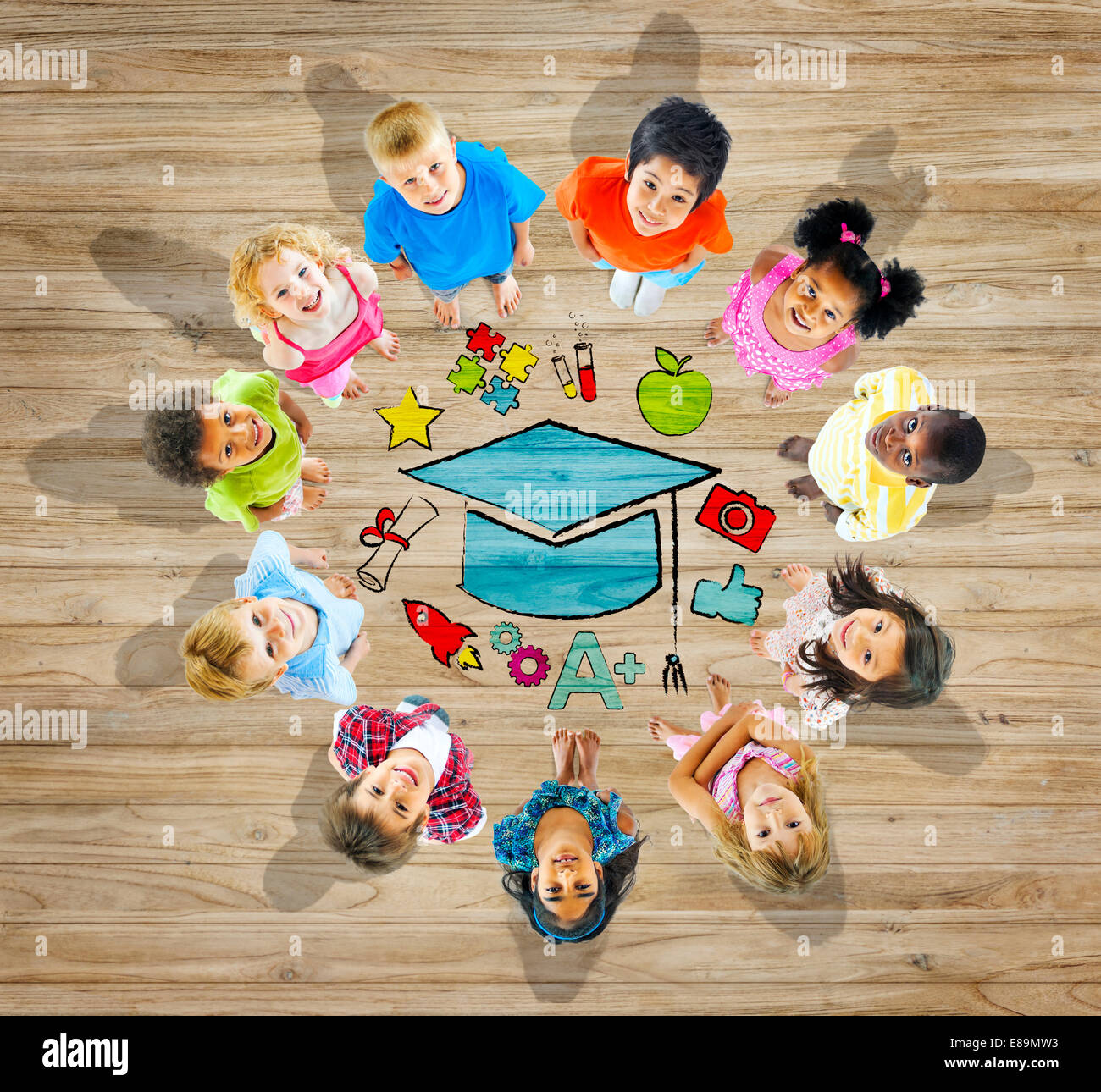 Multiethnic Group of Children with Education Concept Stock Photo - Alamy