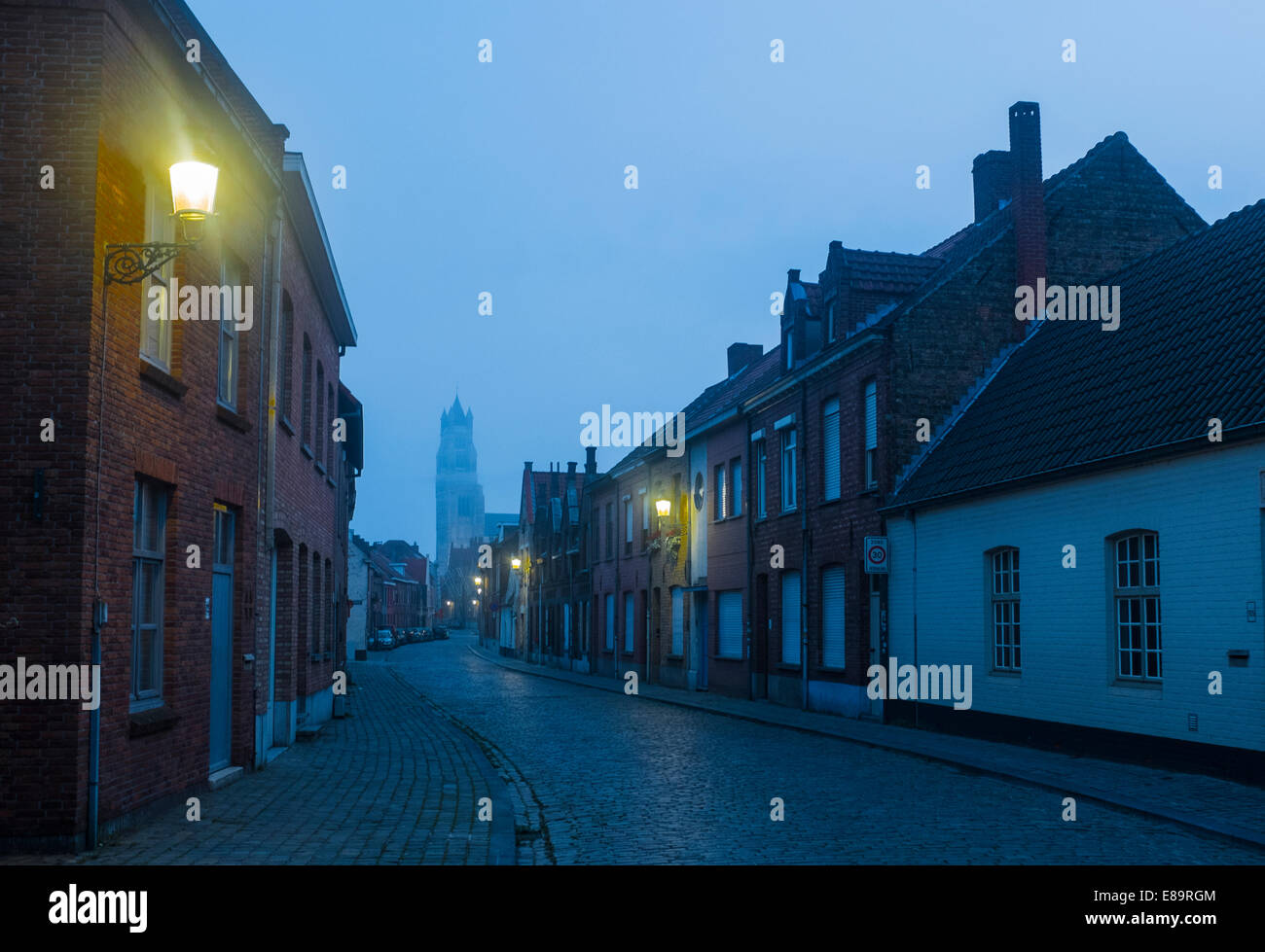 Early Morning ion a back street in Bruges, Belgium Stock Photo