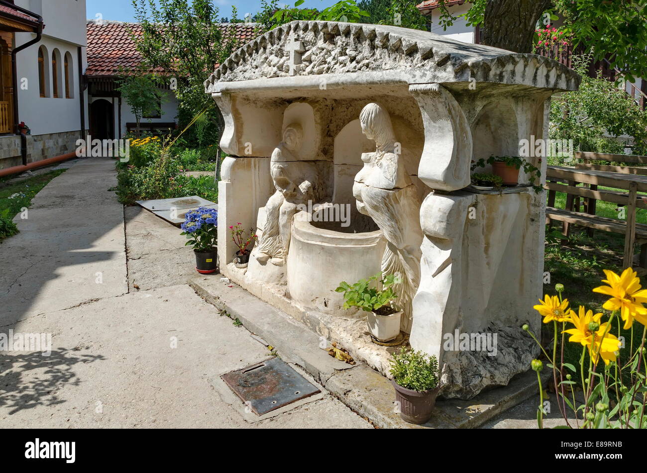 Decorativ yard fountain with sculptures Stock Photo