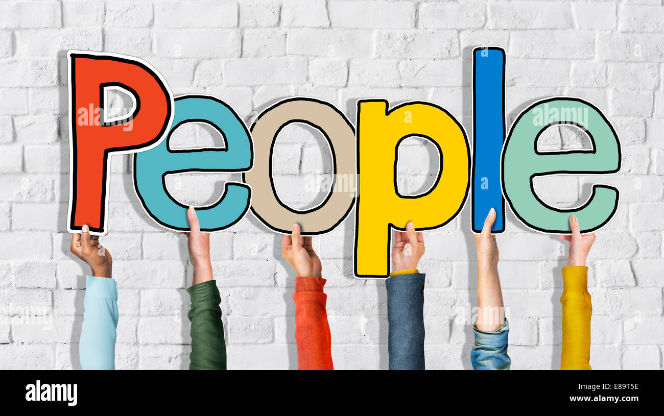 Multiethnic Group of Hands Holding Word People Stock Photo - Alamy