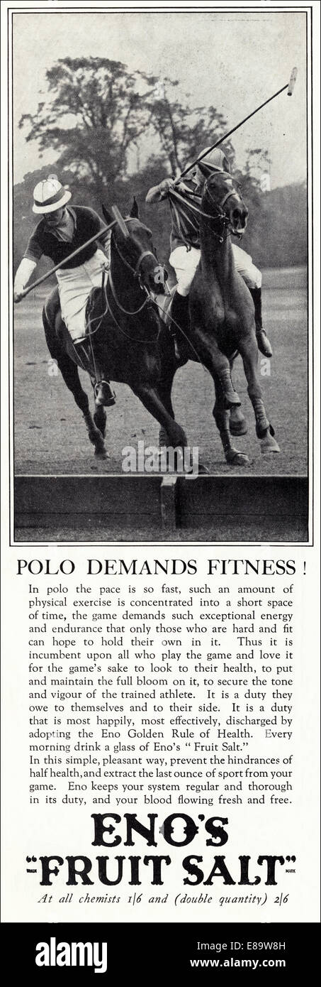 1920s advertisement for ENO'S FRUIT SALT featuring Polo in English magazine dated June 1929 Stock Photo