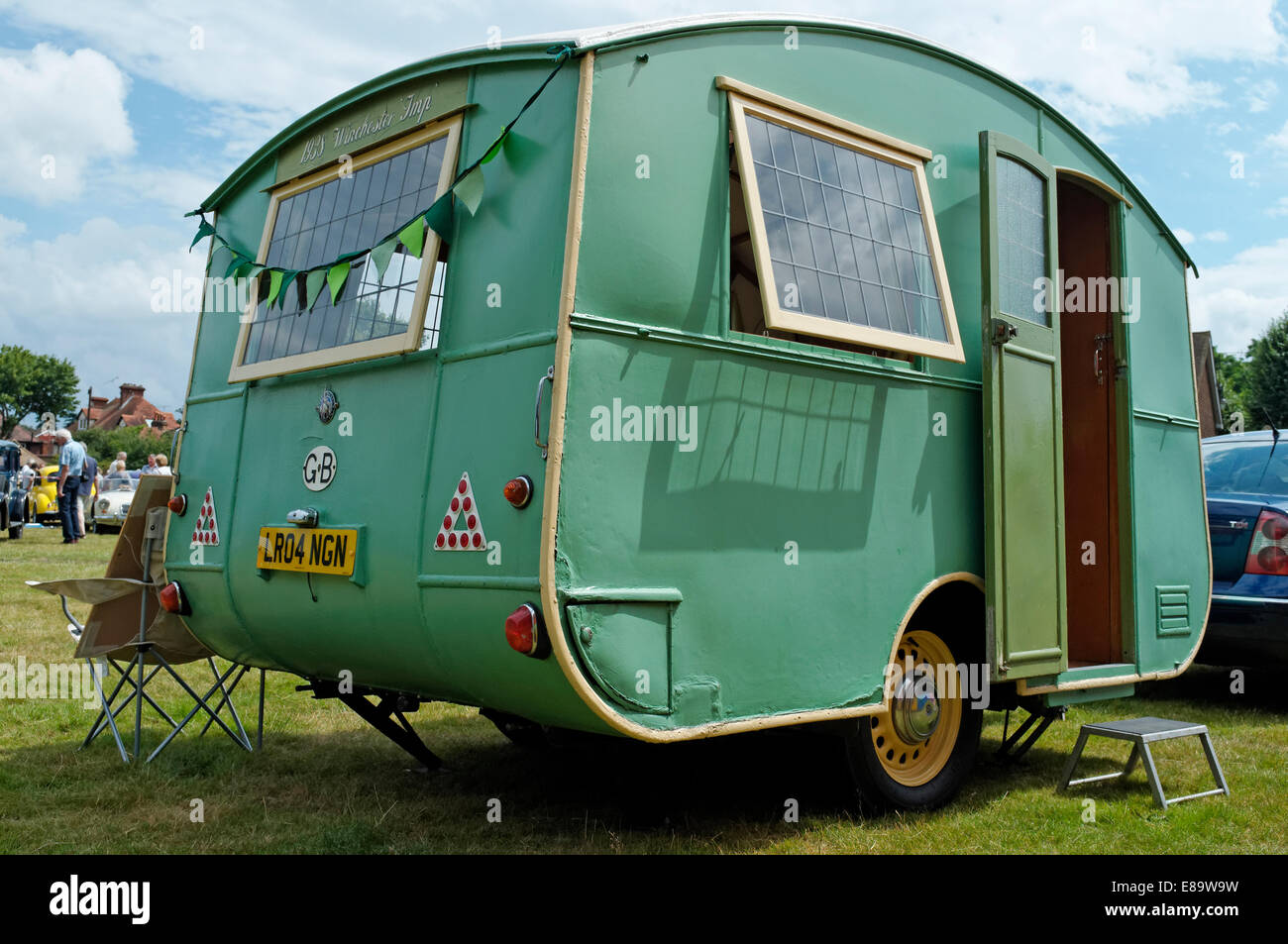 A 1939 Winchester Imp caravan on display at the Ripley Event and Classic Vehicle Show, Surrey, England. Stock Photo
