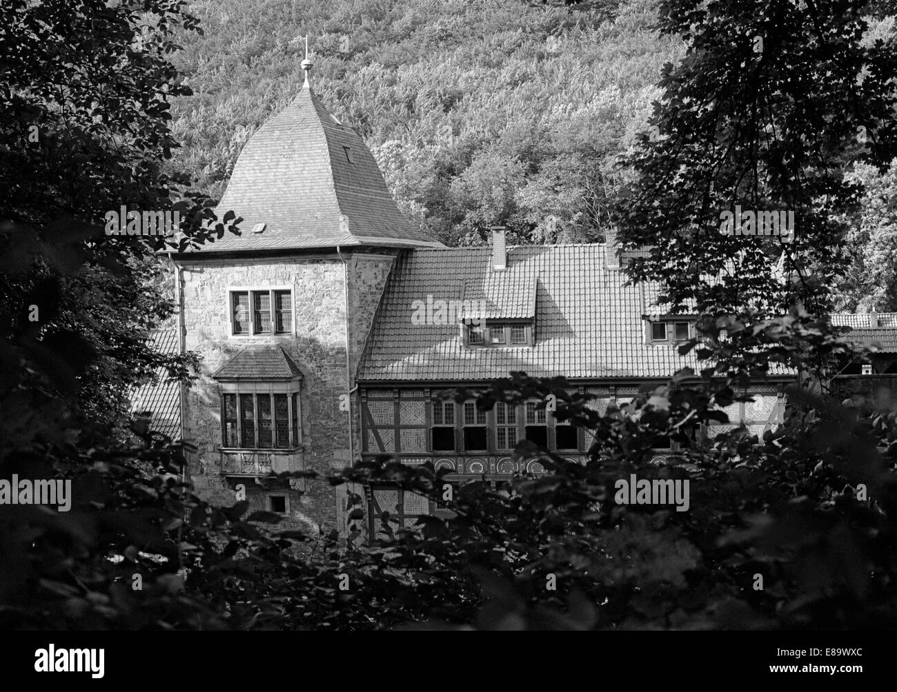 Siebziger Jahre, Burg Schaumburg auf dem Nesselberg im Wesergebirge in Rinteln-Schaumburg, Naturpark Weserbergland-Schaumburg-Hameln, Niedersachsen Stock Photo